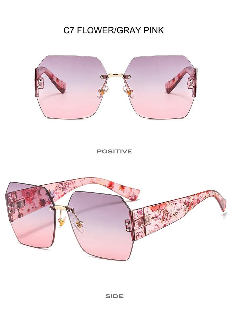 Fashion Rimless Sunglasses Women Square Flower Shades