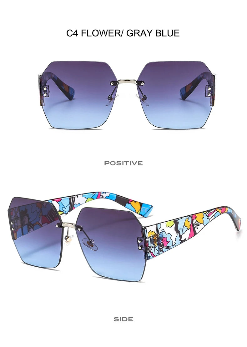 Fashion Rimless Sunglasses Women Square Flower Shades