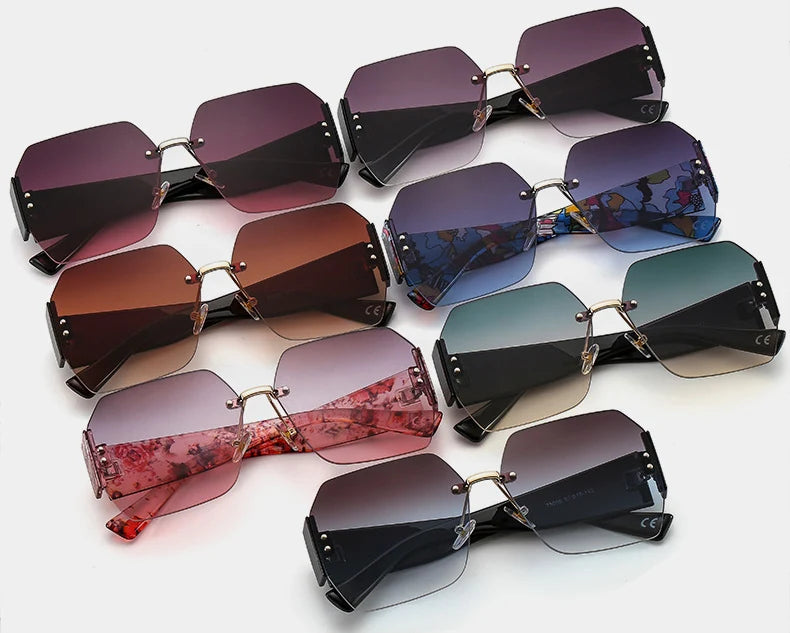 Fashion Rimless Sunglasses Women Square Flower Shades