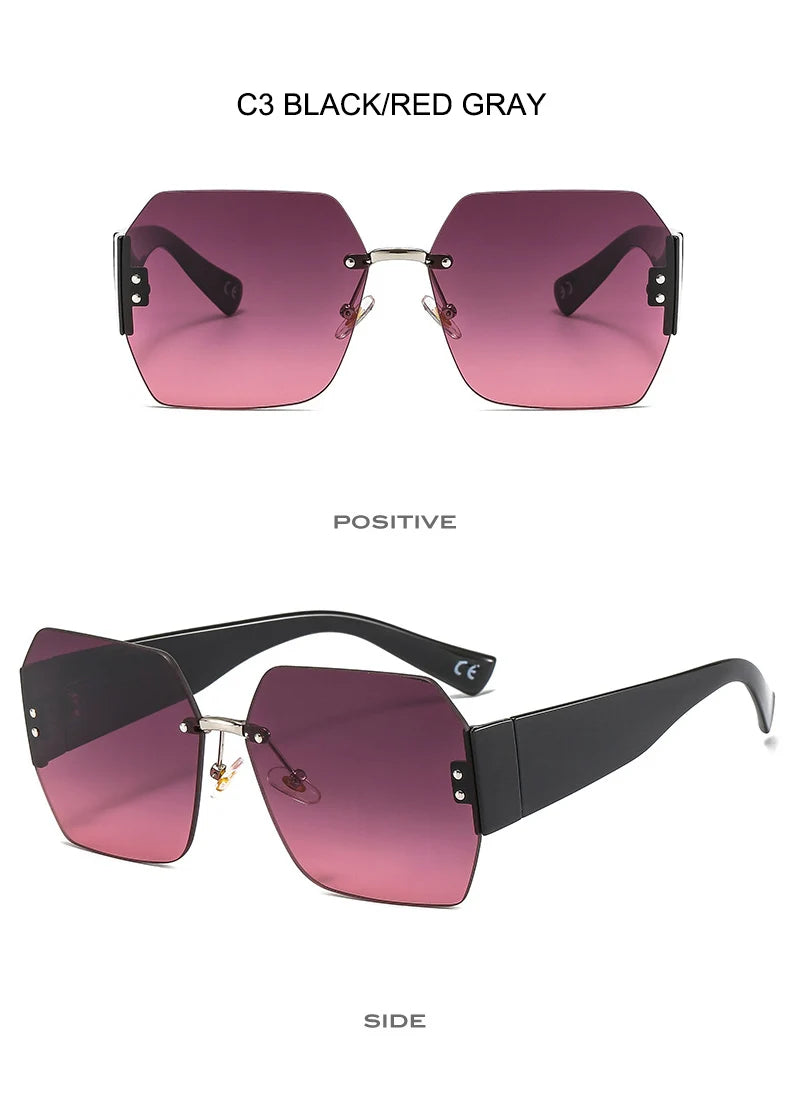 Fashion Rimless Sunglasses Women Square Flower Shades