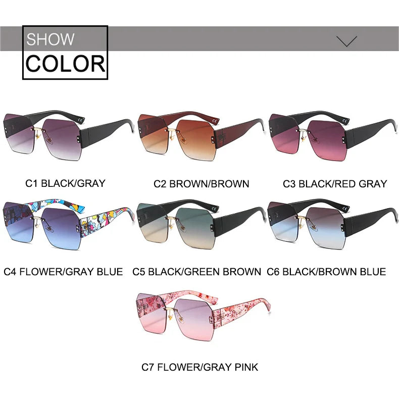 Fashion Rimless Sunglasses Women Square Flower Shades