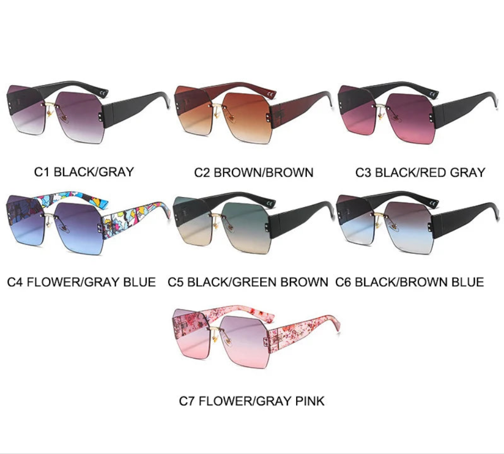 Fashion Rimless Sunglasses Women Square Flower Shades