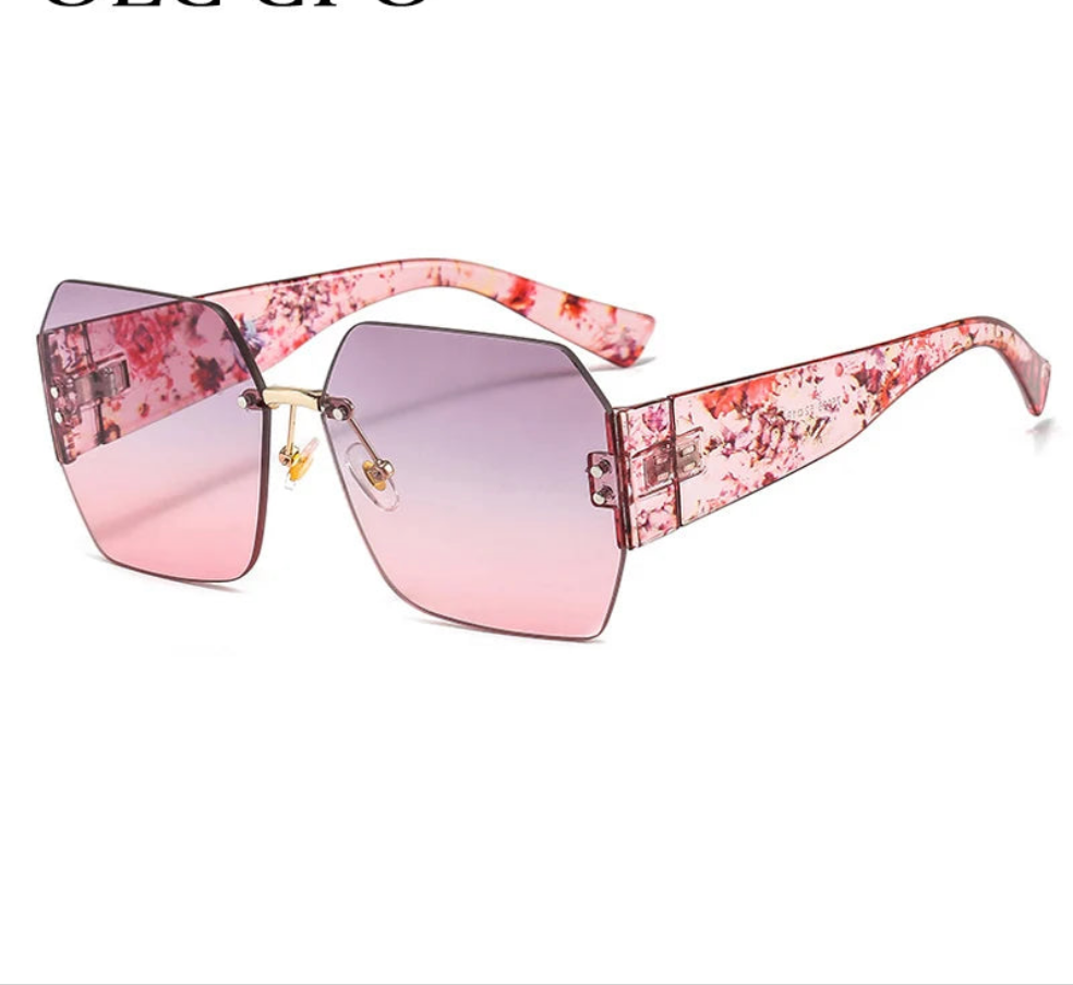 Fashion Rimless Sunglasses Women Square Flower Shades