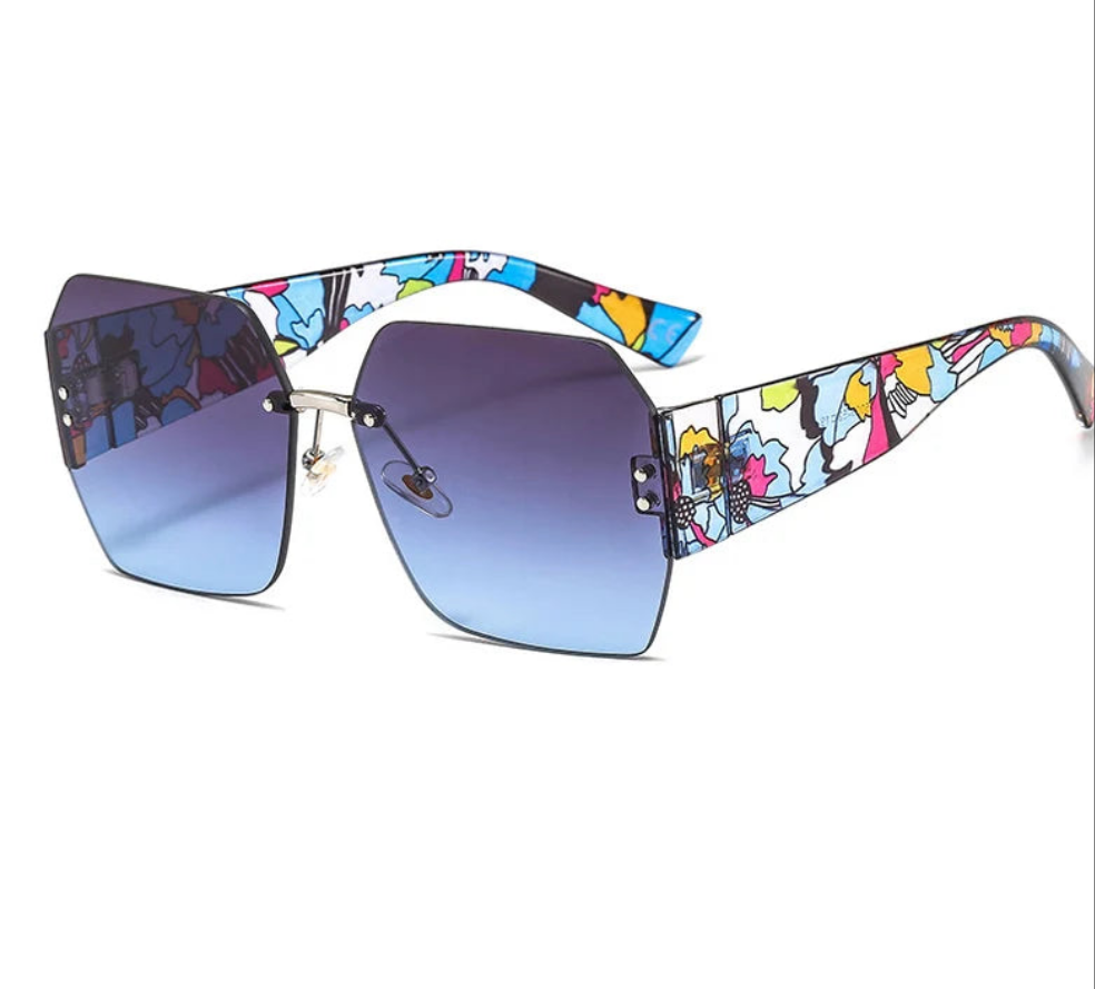 Fashion Rimless Sunglasses Women Square Flower Shades