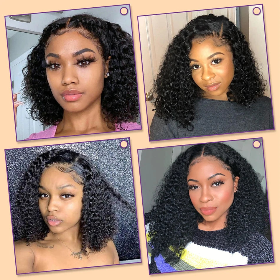 12A Wear And Go Glueless Wigs Short Bob Wig Human Hair Wigs For Women Kinky Curly Lace Front Wigs Ready To Go Pre Plucked 180%