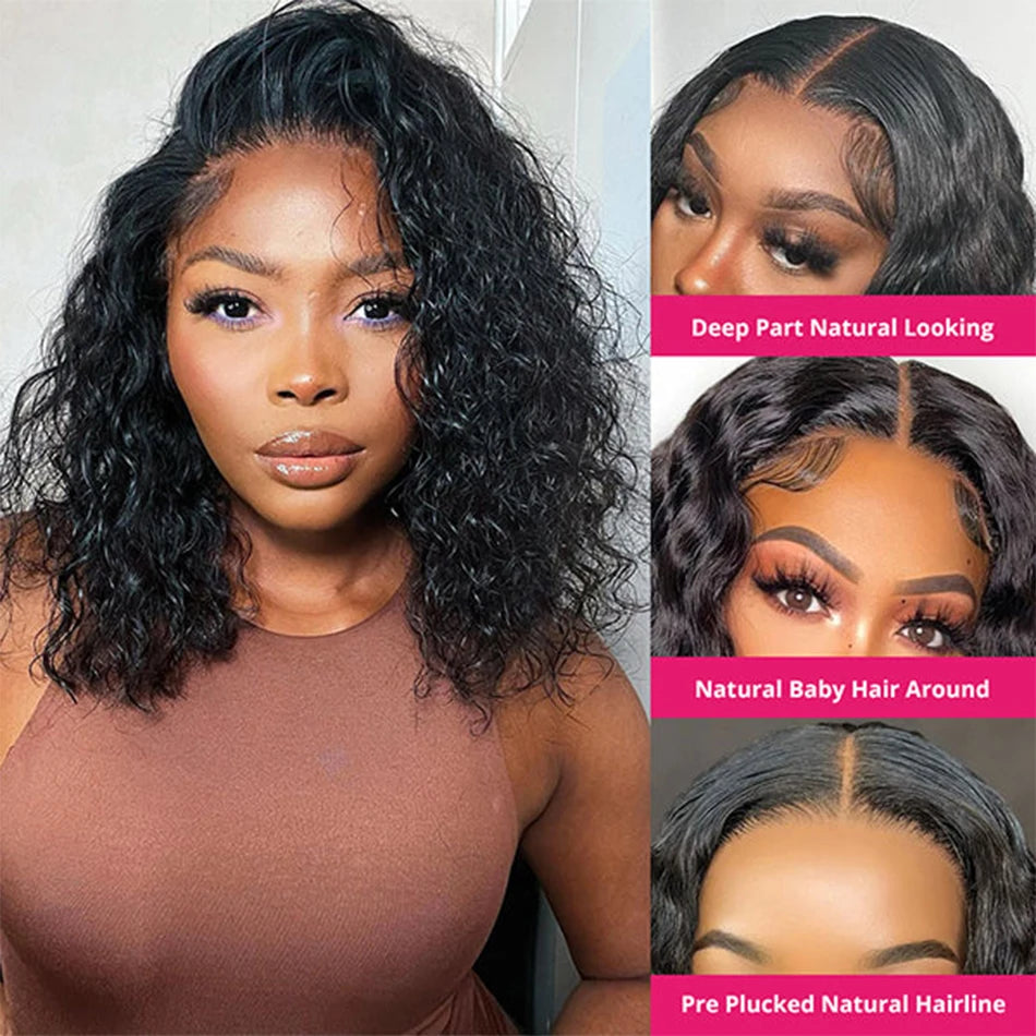 12A Wear And Go Glueless Wigs Short Bob Wig Human Hair Wigs For Women Kinky Curly Lace Front Wigs Ready To Go Pre Plucked 180%