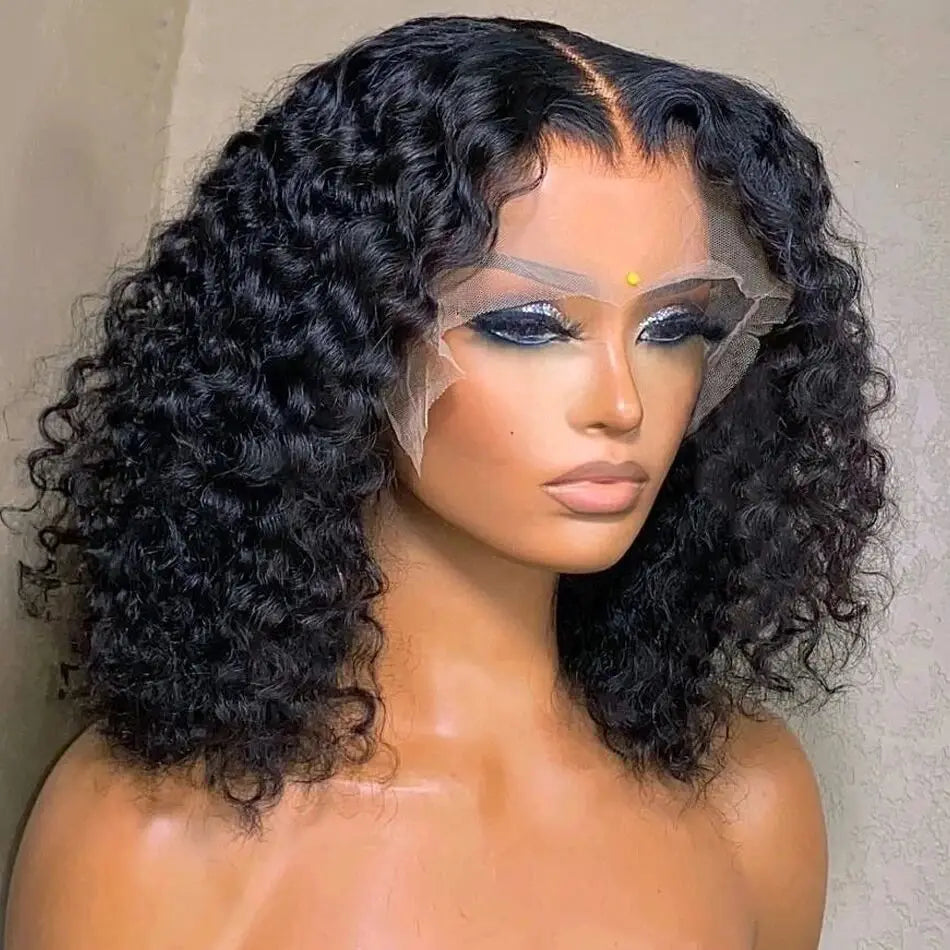 12A Wear And Go Glueless Wigs Short Bob Wig Human Hair Wigs For Women Kinky Curly Lace Front Wigs Ready To Go Pre Plucked 180%