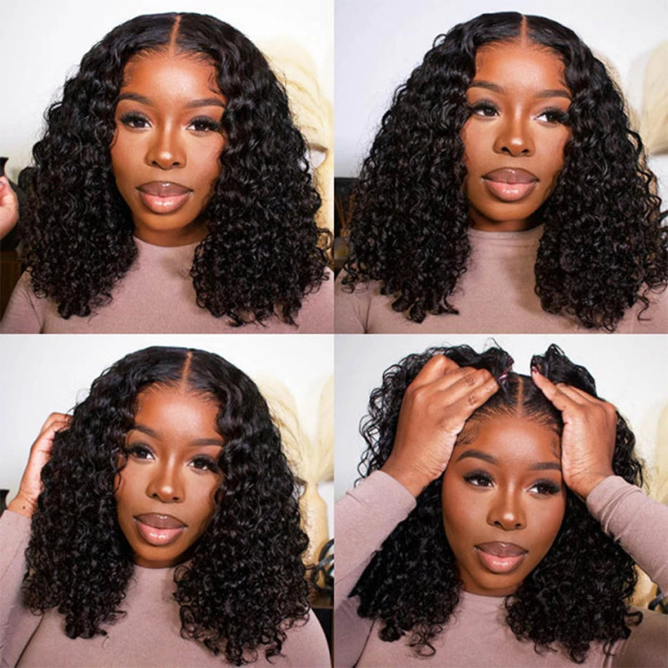 12A Wear And Go Glueless Wigs Short Bob Wig Human Hair Wigs For Women Kinky Curly Lace Front Wigs Ready To Go Pre Plucked 180%