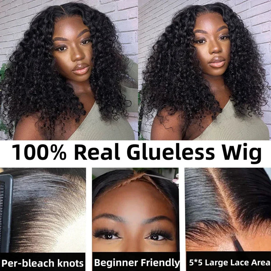 12A Wear And Go Glueless Wigs Short Bob Wig Human Hair Wigs For Women Kinky Curly Lace Front Wigs Ready To Go Pre Plucked 180%