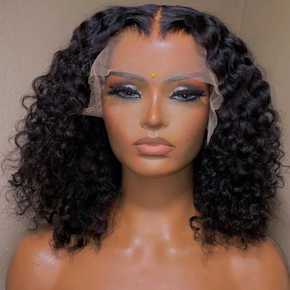 12A Wear And Go Glueless Wigs Short Bob Wig Human Hair Wigs For Women Kinky Curly Lace Front Wigs Ready To Go Pre Plucked 180%