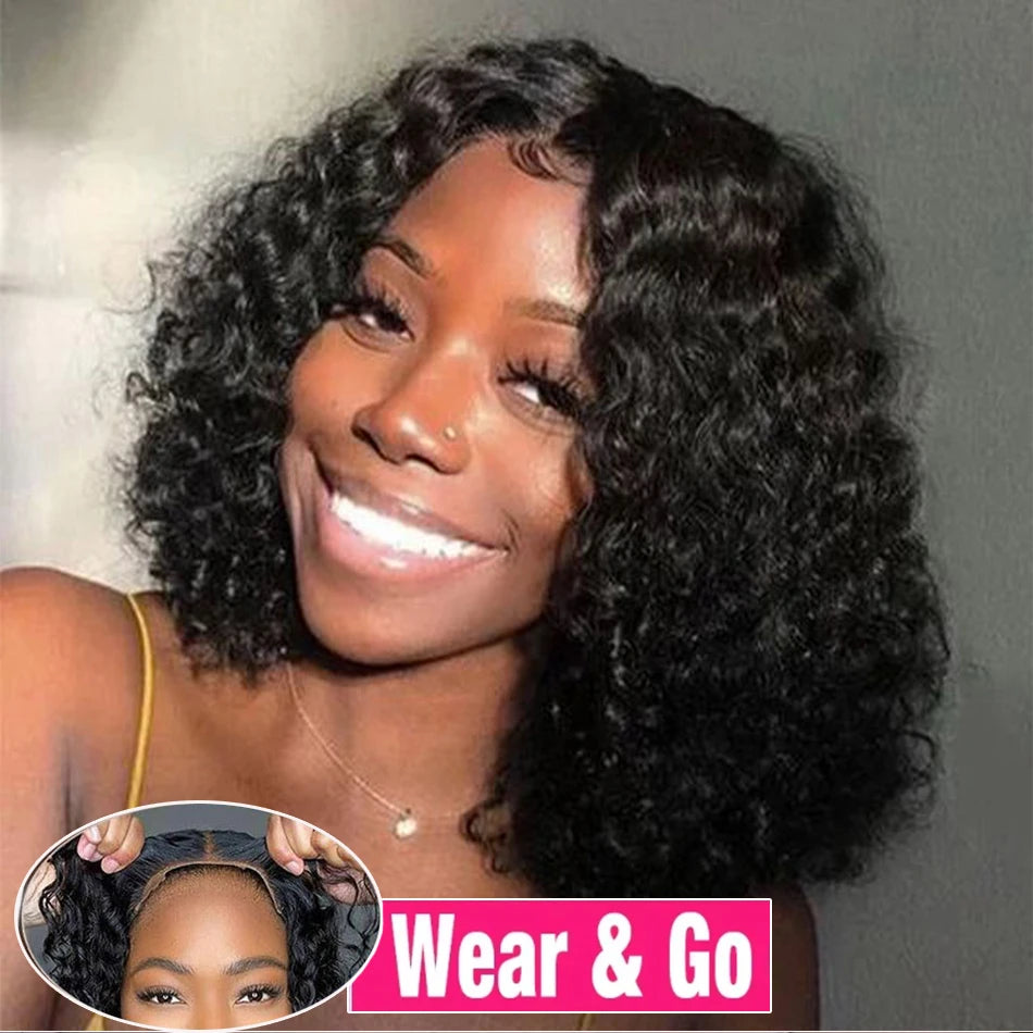 12A Wear And Go Glueless Wigs Short Bob Wig Human Hair Wigs For Women Kinky Curly Lace Front Wigs Ready To Go Pre Plucked 180%