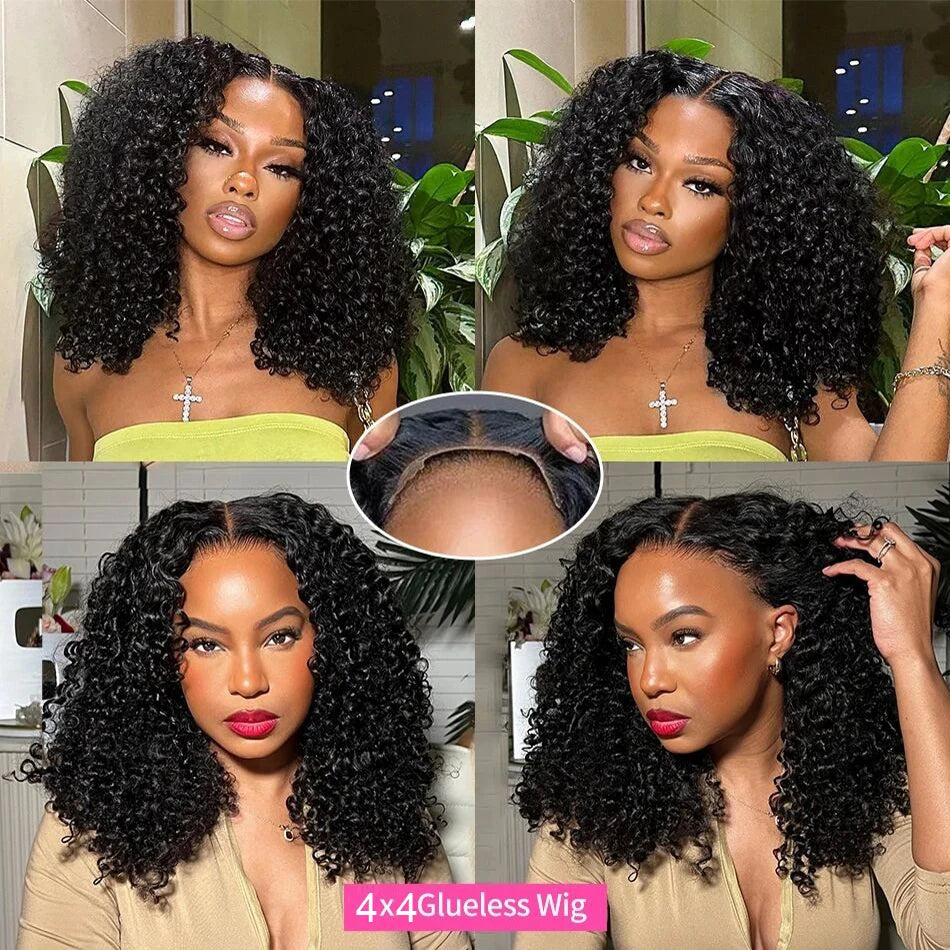 12A Wear And Go Glueless Wigs Short Bob Wig Human Hair Wigs For Women Kinky Curly Lace Front Wigs Ready To Go Pre Plucked 180%