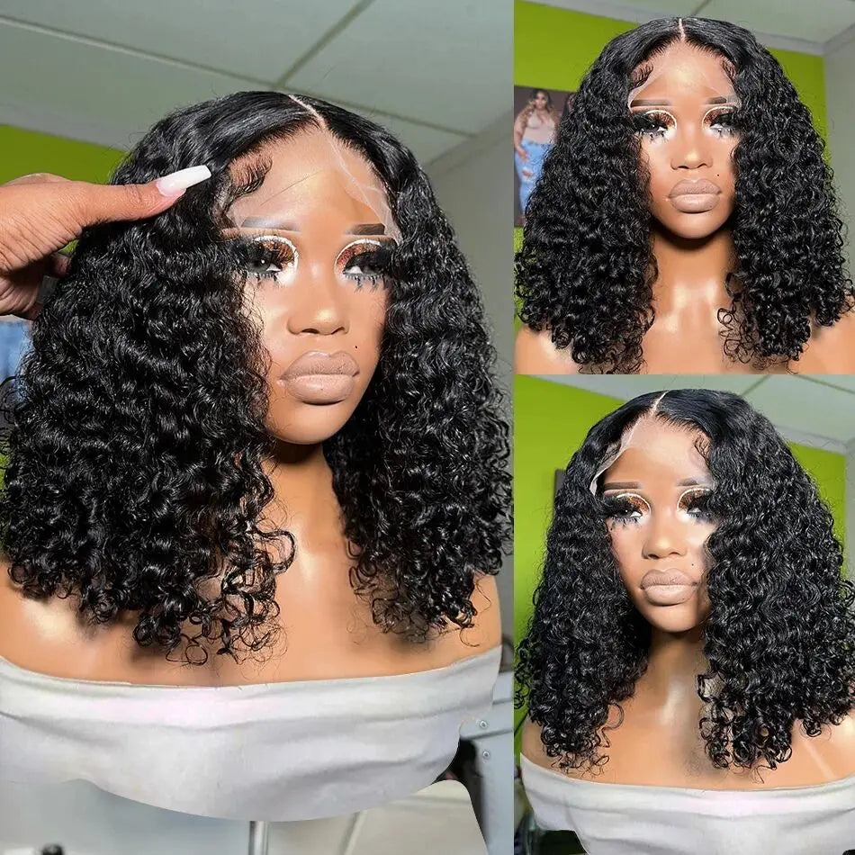 12A Wear And Go Glueless Wigs Short Bob Wig Human Hair Wigs For Women Kinky Curly Lace Front Wigs Ready To Go Pre Plucked 180%